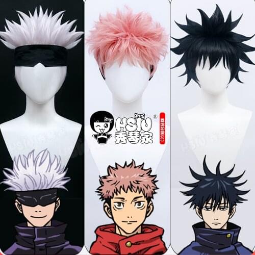 「HSIU Brand」Anime Jujutsu Kaisen Cosplay Yuji Itadori Wig Fushiguro Megumi Wig Gojo Satoru Wig Fiber synthetic wig +Free wig cap