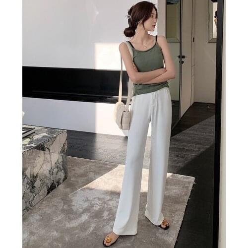 White Wide-leg pants Womens 2021 Spring Summer High-waist Loose Straight-leg Pants Plus size Casual Female Mopping Trousers