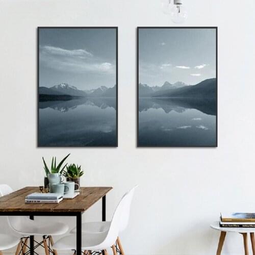 Nordic Decoration Home Art Poster Minimalist Mountain and Lake Landscape Painting Modular Canvas Wall Pictures for Living Room