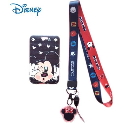 Disney Cartoon Mickey Minnie Mouse Student Campus PVC Card Hanging Neck Bag Lanyard ID Card Meal Card Holder Card Ornament Bag