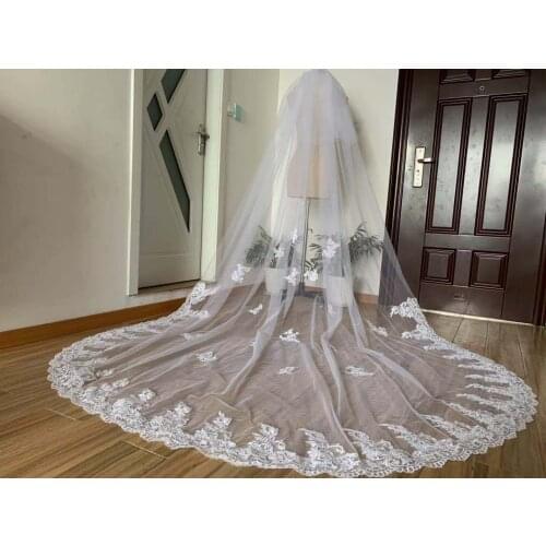 Two layer lace bridal veil 3m cathedral Blush lace veil wedding veils white ivory black & comb long vail
