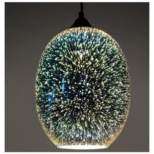 Used in kitchen, dining room, living room, modern 3D colorful Nordic E27 LED star sky hanging glass lampshade chandelier