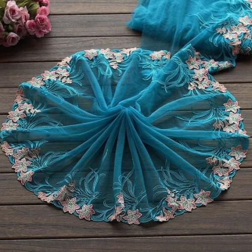 2 Yards Lace Trim Exquisite Flowers Embroidered Lake blue Tulle Lace 9.44 Inches Wide High Quality