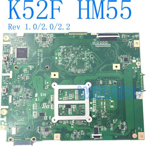 K52F Motherboard Rev 1.0/Rev2.0/Rev2.2 HM55 DDR3 For ASUS K52 X52F A52F P52F Laptop Motherboard K52F Mainboard test 100