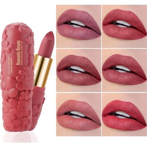 6-color Matte Lipstick Romantic European And American Lipstick Petal-style Makeup Base Waterproof Lip Stick Lips Make Up TSLM1