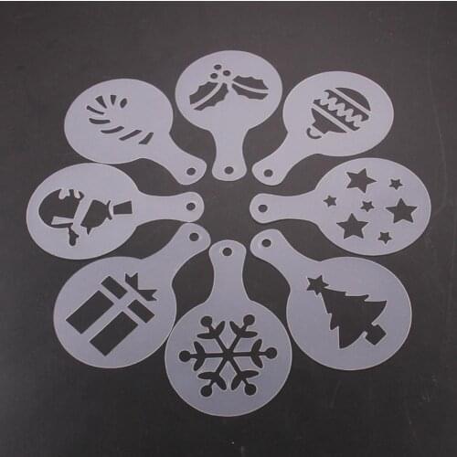 Reusable 8Pcs/Pack Convenient Coffee Barista Stencils Food Grade Coffee Mold Portable for Hot Chocolate