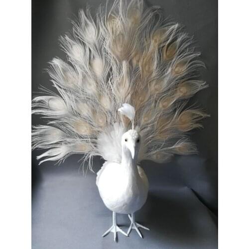 Cute real life white peacock model foam&feather Open screen peacock bird gift about 65x60cm XD0065
