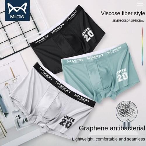 MiiOW Genuine Ice Silk Mens Underwear Modal Graphene Antibacterial Boxer Shorts Summer Youth Boys Boxer Shorts