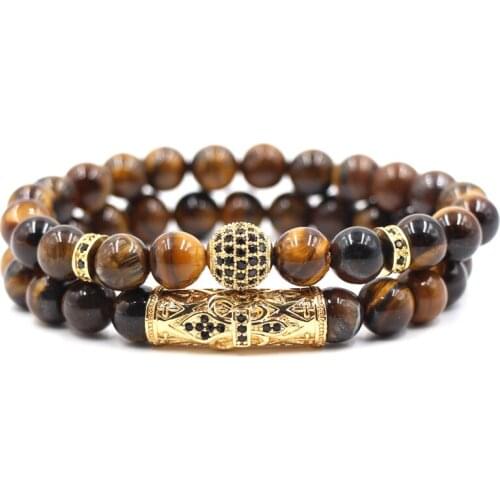 Natural Stone Beads Bracelet Set Tiger Eye Beaded Bracciali Femme Friends Bracelets For Women CZ Ball Men Jewelry Mens Gift