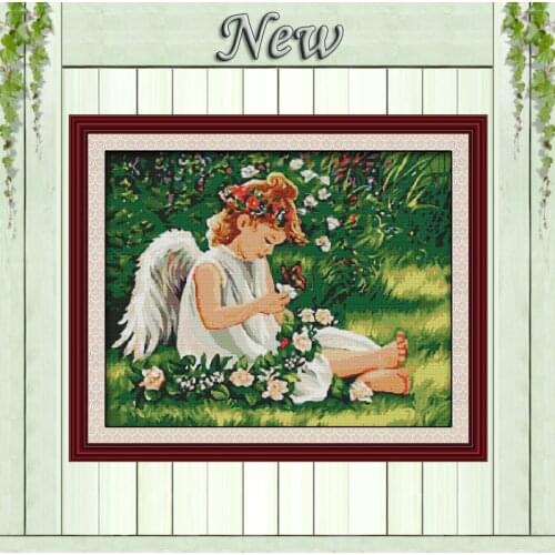 Angel on greenery girl flower home Decor 11CT counted printed on canvas DMC Cross Stitch kits 14CT needlework Set DIY embroidery