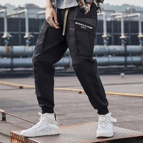 Elena Store New Fashion Mens Cargo Pants Stitched Pockets Joggers Hip Hop Streetwear Trousers Casual Pants 100 Cotton Harem
