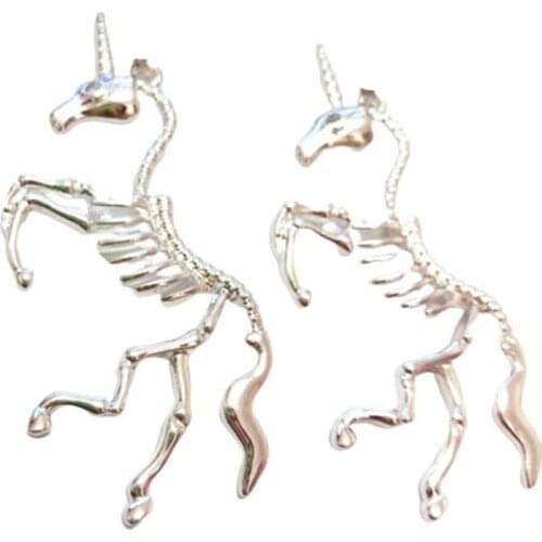 1 PC Hyperbole Unicorn Skeleton Pendants Necklace Men Women Personality Punk Alloy Unicorn Necklace Silver Color Fashion Jewelry