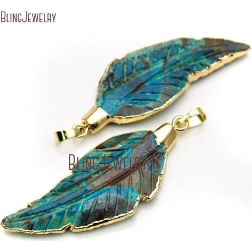 Feather Pendant Sea Sediment Jaspers Pendant Gold Dipped Stone Pendant PM19493