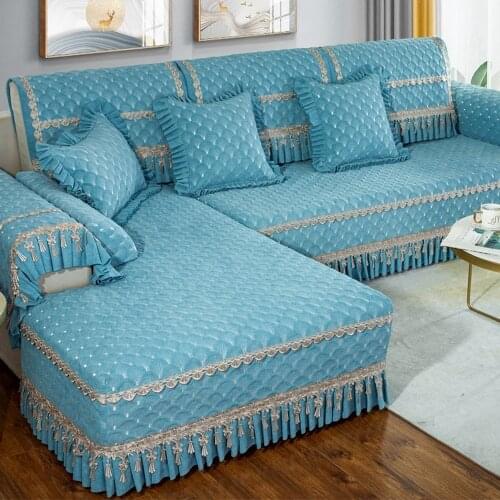 Full Set of Luxury Sofa Covers Blue Chenille Sofa Sets Cozy Soft Sofa Towel Slipcover Non-slip Cushion Backrest Combination Kit