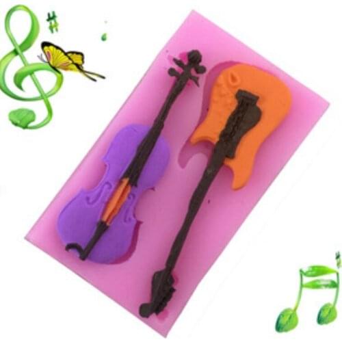 Violin Guitar Silicone Fondant Mold Kitchen Baking Candy Clay Cupcake Chocolate Cake Decoration Tool