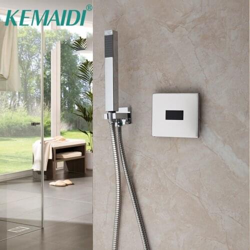 KEMAID Chrome Polish Sensor Bathroom Shower Faucet Solid Brass Rainfall Wall Mounted Single Hand Shower Set Free Touch Control