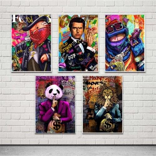 Modern Graffiti Art Paintings Money Dollar Panda Wall Art Canvas Posters and Prints Wall Picture for Living Room Home Decoration