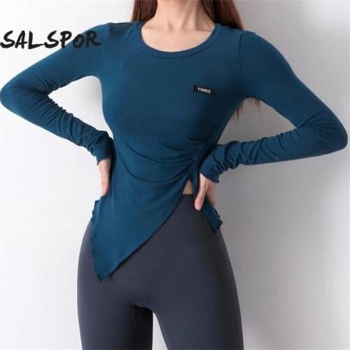 SALSPOR Sports Long Sleeved Top Women Exercise Fitness Shirt Split Sexy Running Breathable Yoga Pilates Push Up Quick Dry Tops