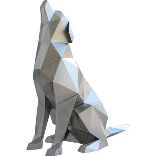 Stainless steel outdoor geometric dog landing sculpture animal ornaments garden landscape at the door of the hotel sales office