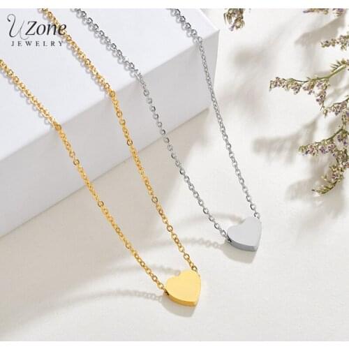 UZone Custom Engrave Name Stainless Steel Necklaces Peach Heart Pendant Jewelry Chain Necklace for Women Couple Anniversary Gift