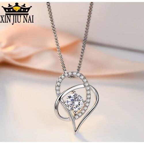 Eternal vow 925 anillos Silver Crystal Double Heart Pendant Necklace with 0.3 ct Crystal Pure Silver Jewelry for Women gift