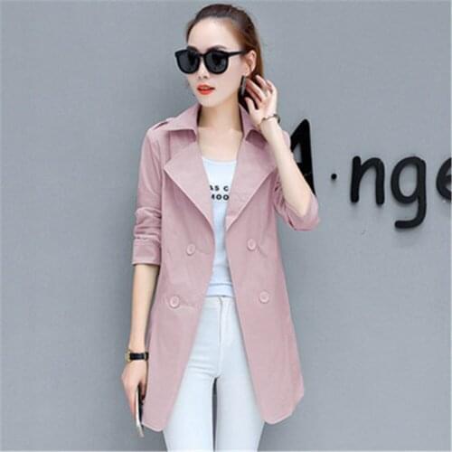 Windbreaker womens coat 2021 spring autumn new all-match slim medium long Pu coat summer thin Womens trench coat trend
