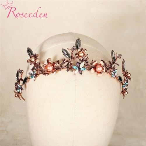 Vintage Colorful Rhinestones Bridal Crowns Tiara Bride Headband Crystal Flower Diadem Wedding Hair Accessories RE4038