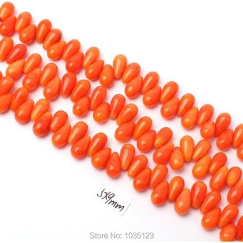 High Quality 5x9mm Smooth Natural Orange Color Coral Drop Shape Gems Loose Beads Strand 15" DIY Creative Jewellery Making w3040