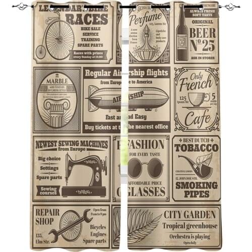 Newspaper Restore Ancient Room Curtains Large Window Living Room Outdoor Kitchen Indoor Fabric Decor Window Curtain Panels