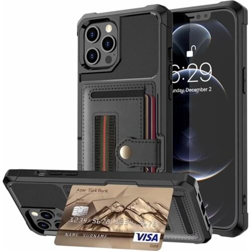 Business Black Shock Proof Phone Bag for Iphone 12 Mini 11 Pro Max 6 6S 7 8 Plus X Xr Xs Card Holder Wallet Protective Cases