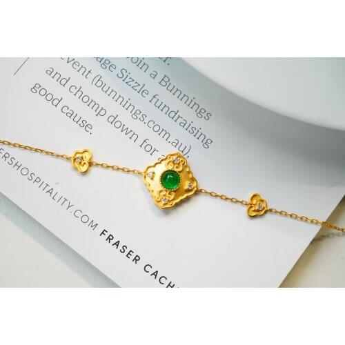 SX Solid 18K Yellow Gold Nature Green Emerald 0.20ct Gemstone Bracelets for Women Fine Jewelry