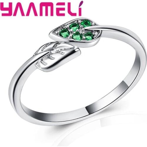 100% 925 Sterling Silver Dancing Leaves Leaf Green Dazzling CZ Finger Rings for Women Engagement Christmas Jewelry Anel Gifts