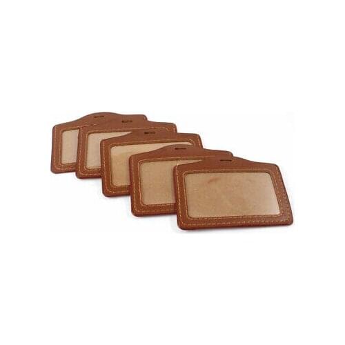 5 Pcs Horizontal Design Faux Leather Officer ID Badge Card Holder Brown