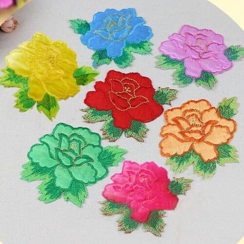20 pieces 8cm*7cm Stage accessories embroidered stickers costume patch peony hot decal decoration Patch sticker wholesale