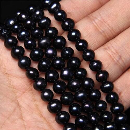 6-7mm Natural Black Round Pearl Beads High Quality Freshwater Pearls Loose Spacer Bead For Jewelry Making DIY Necklace 14"