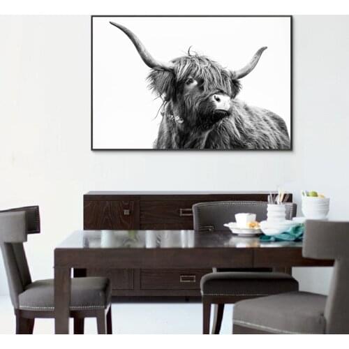 Black and White Highland Cattle Canvas Prints Animals Posters And Prints Wall Canvas Paintings Pictures Living Room Home Decor
