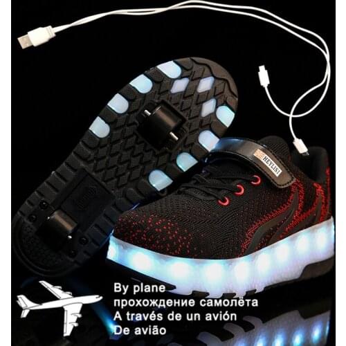 Roller Sneakers for Kids Boys Size 28-40 LED Light Up Shoes with Double Wheels USB Charging Skate Shoes for Children Boys Girls