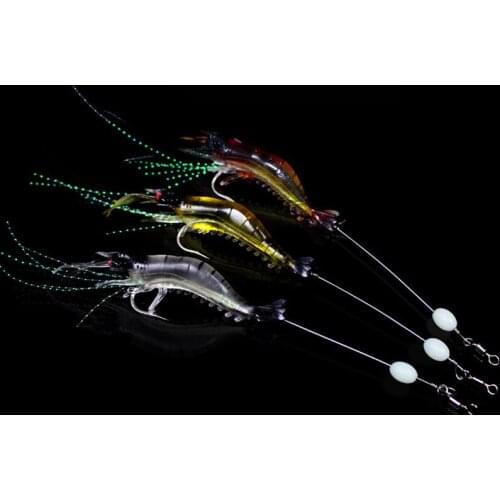 3pcs/lot Luminous Artificial Shrimp Lures 3 Colors 9cm 6g Soft Lure Silicon Bait Long Stainless Steel Wire Barrel Swivel B268
