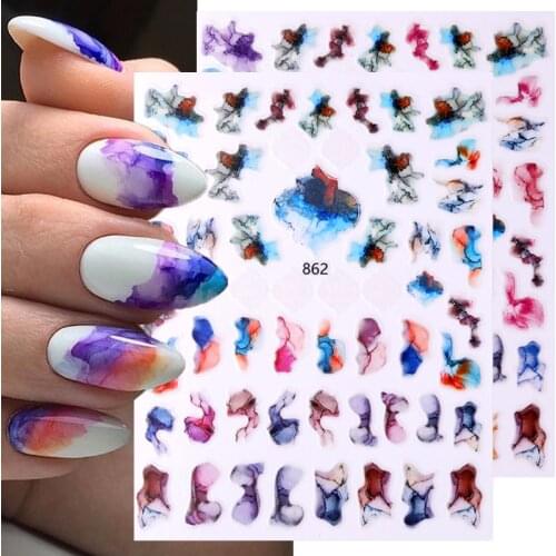 Ripple Marble Blooms Stickers For Nails Manicures Japanese Color Stitching Design Nails Art Stickers Adhesive Tape Decoration