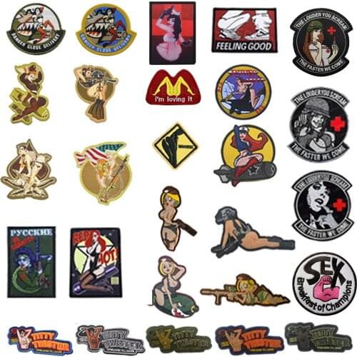Fly Bomb Patch Sexy PINUP Girl TITTY TWISTER LOVING IT Tactical Military Combat Emblem Applique Medical Cross Badges Patch