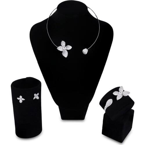 New Women Bridal Jewelry Sets rhodium plated with Cubic zircon 4pcs sets ( necklace + bracelet + earrings + ring) free shipment
