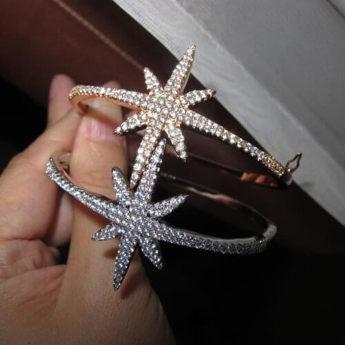Promotion cubic Zircon stone star cuff bracelet bangle designer party jewelry for women