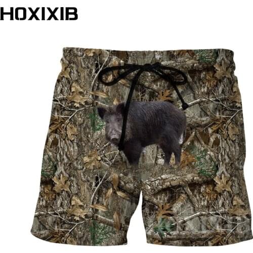 HOXIXIB 3D Print Animal Moose Hunter Hunting Men Shorts Women Loose Home Hip Hop Jungle Pheasant Wild Boar Reed Camouflage Pants