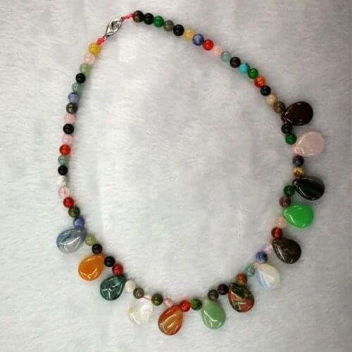 1PC Personality Fashion Natural Crystal Stone Round Beads String Teardrop Pendant Necklace Colorful Energy Healing Necklace Free