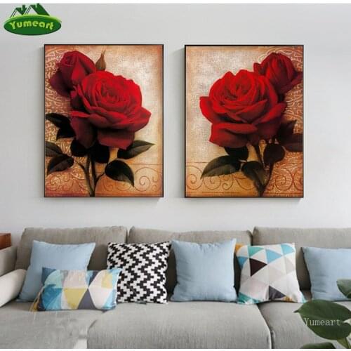 Yumeart Romantic Red Rose Flower Modern Abstract Painting Canvas poster and Prints Mural Valentines Day Gifts Office Home Decor