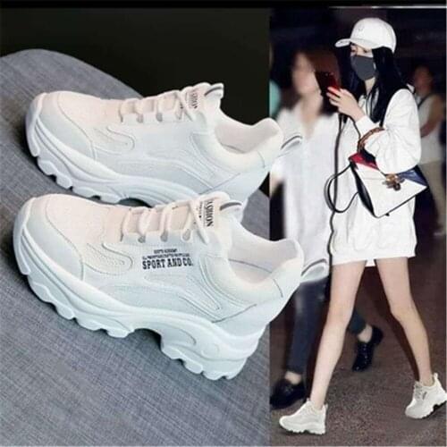 2021 New Platform Sneakers Breathable Casual Shoes Woman Fashion Height Increasing Ladies Shoes Chaussure Femme Eu 34-40 White