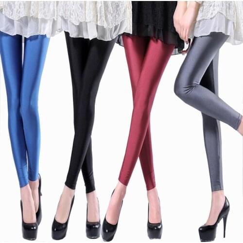 Leggings Pour Femmes, Couleur Unie, Grande Elasticité Brillante, Pantalon Décontracté