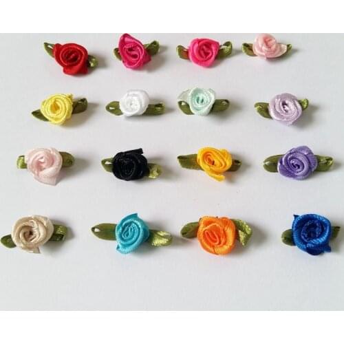 100pcs/lot Mixed color Ribbon Rosettes Green Leaf Rose 2cm for Craft Supplies Scrapbooking Handmade accessories