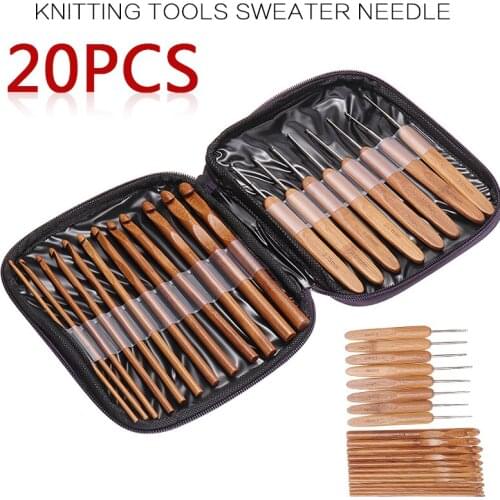 20pcs 1-10mm Bamboo Crochet Hook Set Hand Weave Knitting Needles Sewing Crochet Hook With Case for DIY Wool Knitting Craft