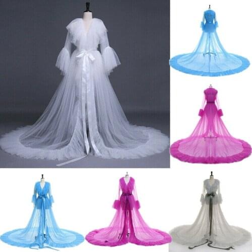 2020 New Women Sexy Lingerie Mesh Dress Long Bath Robe Gown Babydoll Nightwear Sleepwear See Through Kimono Robe